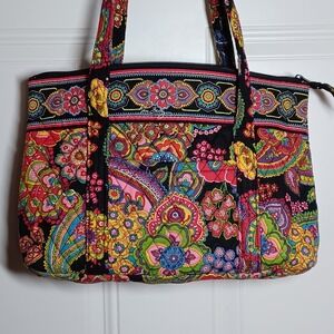 Vera Bradley Quilted Iconic Vera Tote Symphony In Hue Petal Paisley Dbl Handles